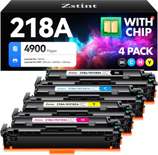 218A Toner Cartridge 4-Pack High Yield with Chip Replacement for HP 218A 218X Toner Cartridge Compatible with HP Color Laserjet Pro MFP 3301cdw 3301fdw 3301sdw Pro 3201dw Printer W2180A Ink (B/C/Y/M)