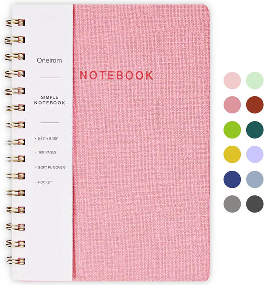 Spiral Notebook, Pink Notebook-6.1x8.2 Inch College Ruled Journal with Inner Pockets and 160 Pages, PU Leather Cover Business Journal, Twin-Wire Binding Notebook Perfect for Office & Home
