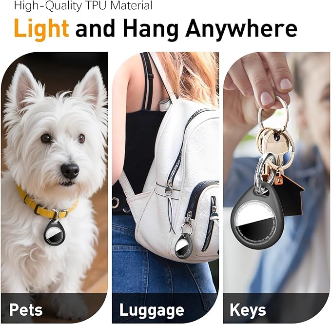 for AirTag Holder for Apple - 4 Pack for Air Tag Case, Waterproof Protective Cover with Secure Keychain Loop [Fit Tightly Design] [Hold Securely] GPS Tracker Accessories,Black/Orange/Blue/Red