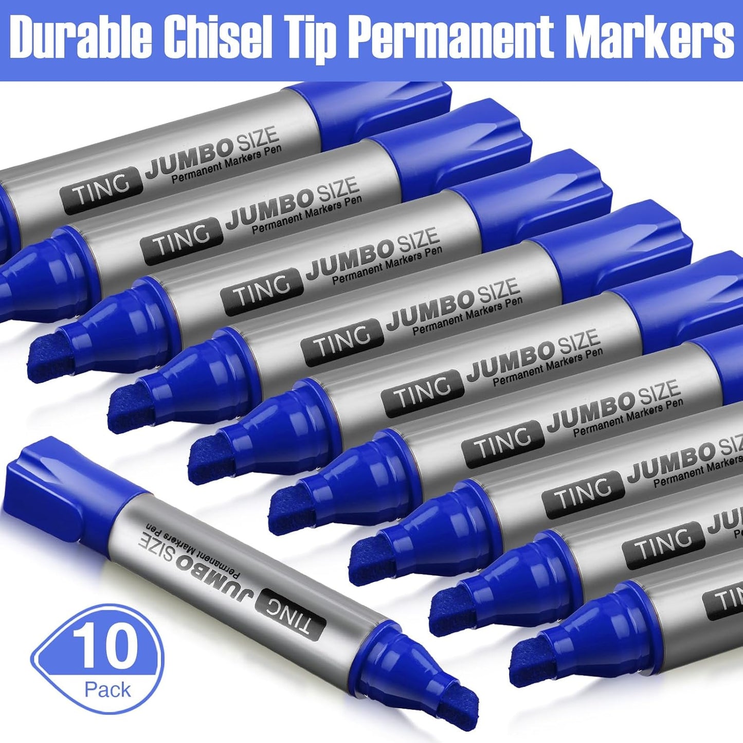 Fuutreo 10 Pack Jumbo Permanent Markers Bulk Large Chisel Tip Permanent Markers Quick Drying Waterproof Big Huge Poster Pens for Office, Logistics Company and More(Blue)