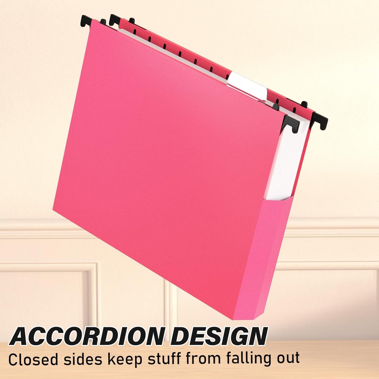 Ansook Plastic Hanging File Folders,Letter Size,Extra Capacity, 2" Expanding Accordian Pocket,Heavy Duty for Filing Cabinet,Hard and Durable Hang Folders Organizer,Letter Size,Pink - 12 Pack
