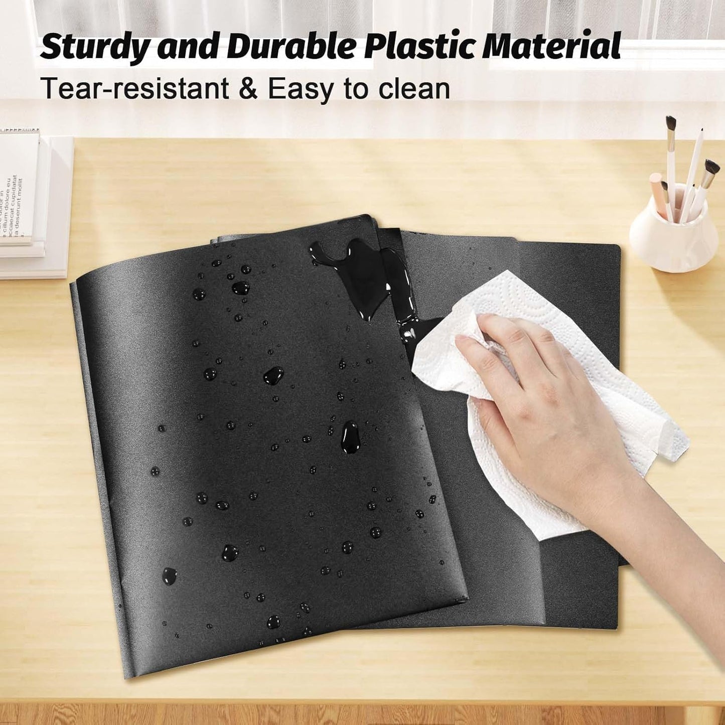 Plastic Folders with Pockets and Prongs,12 Pack 2 Pocket Folders with 3 Fasteners,Upgrade Tabs,Heavy Duty Pocket Folder with Brad, Black Folders with Card Slot,Colorful Labels,Letter Size