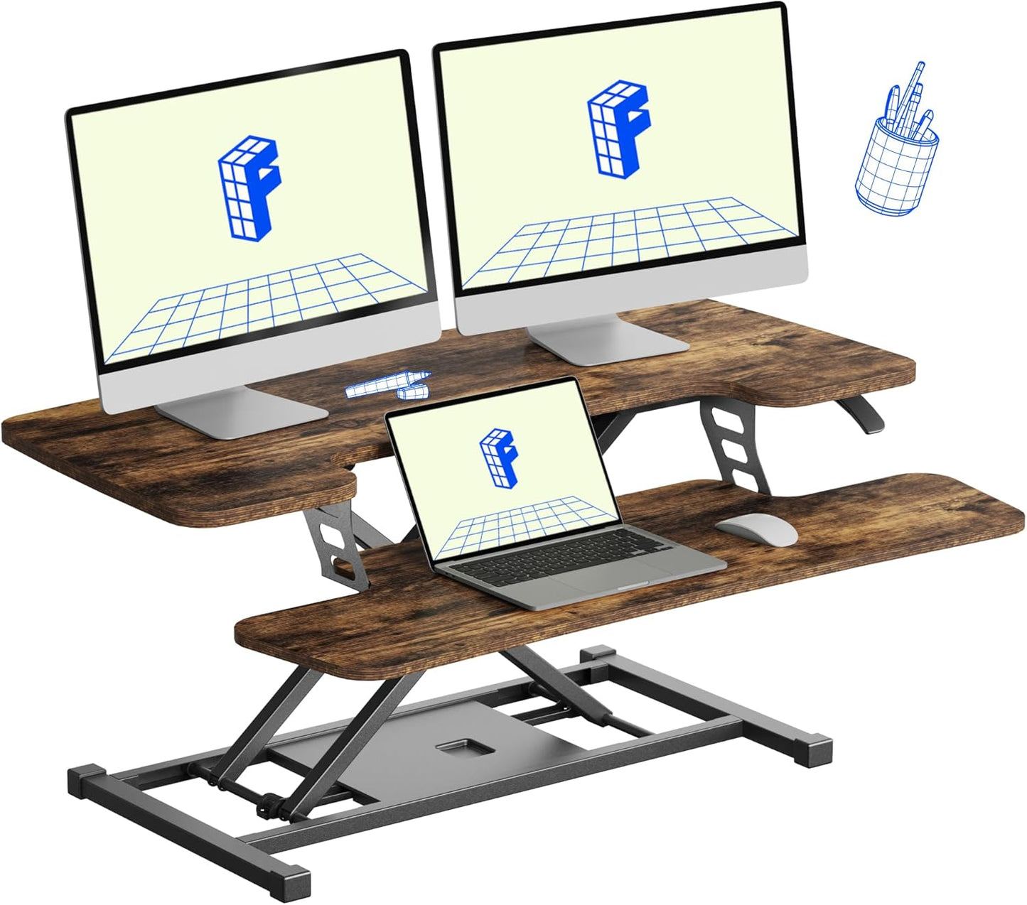 FLXISPOT 36" Standing Desk Converter, Quick Sit Stand up Desktop Riser Height Adjustable Monitor and Laptop Workstation with Keyboard Tray, Rustic Color