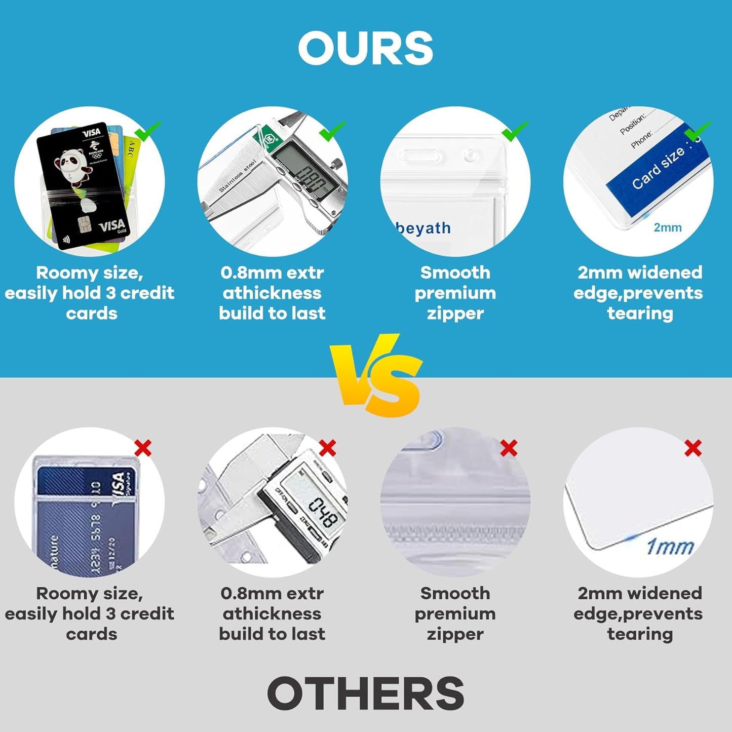 10 Pack Extra Thick ID Card Name Badge Holder Heavy Duty Waterproof Clear Plastic PVC Vertical Sleeve Pocket Resealable