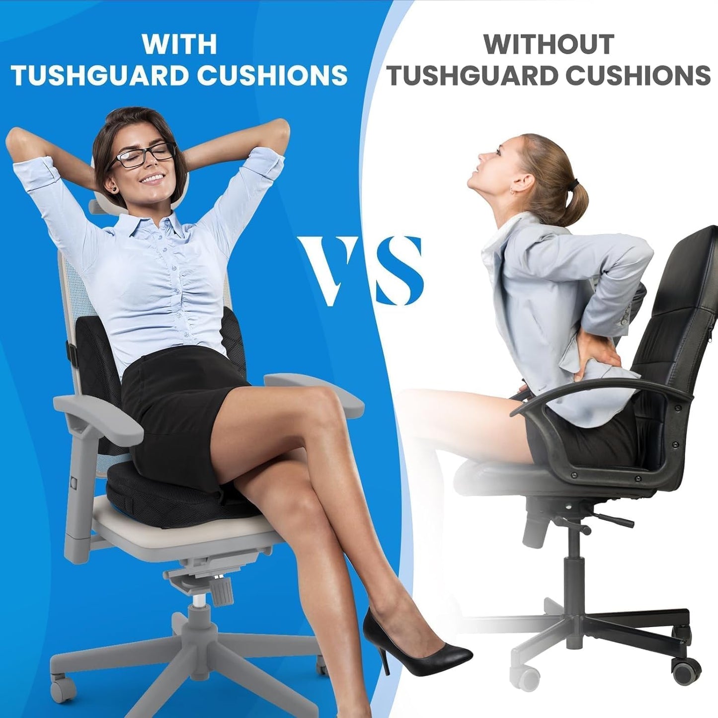 TushGuard Office Chair Cushions with Handles, Back&Seat Cushion, Sciatica & Back Coccyx Tailbone Discomfort Easing Chair Pad, Memory Foam Lumbar Support Pillow for Gaming, Desk, Wheelchair, Car(Black)