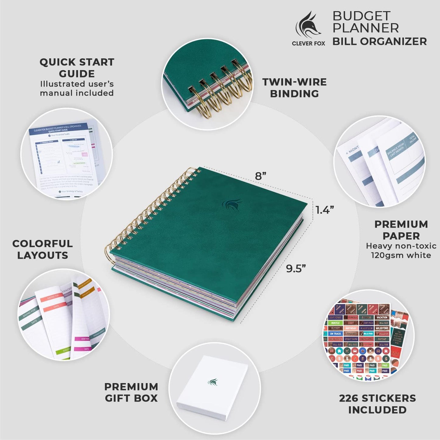 Clever Fox Budget Planner & Monthly Bill Organizer With Pockets. Expense Tracker, Budgeting Journal & Financial Book. Large, 8x9.5" (Dark Teal)