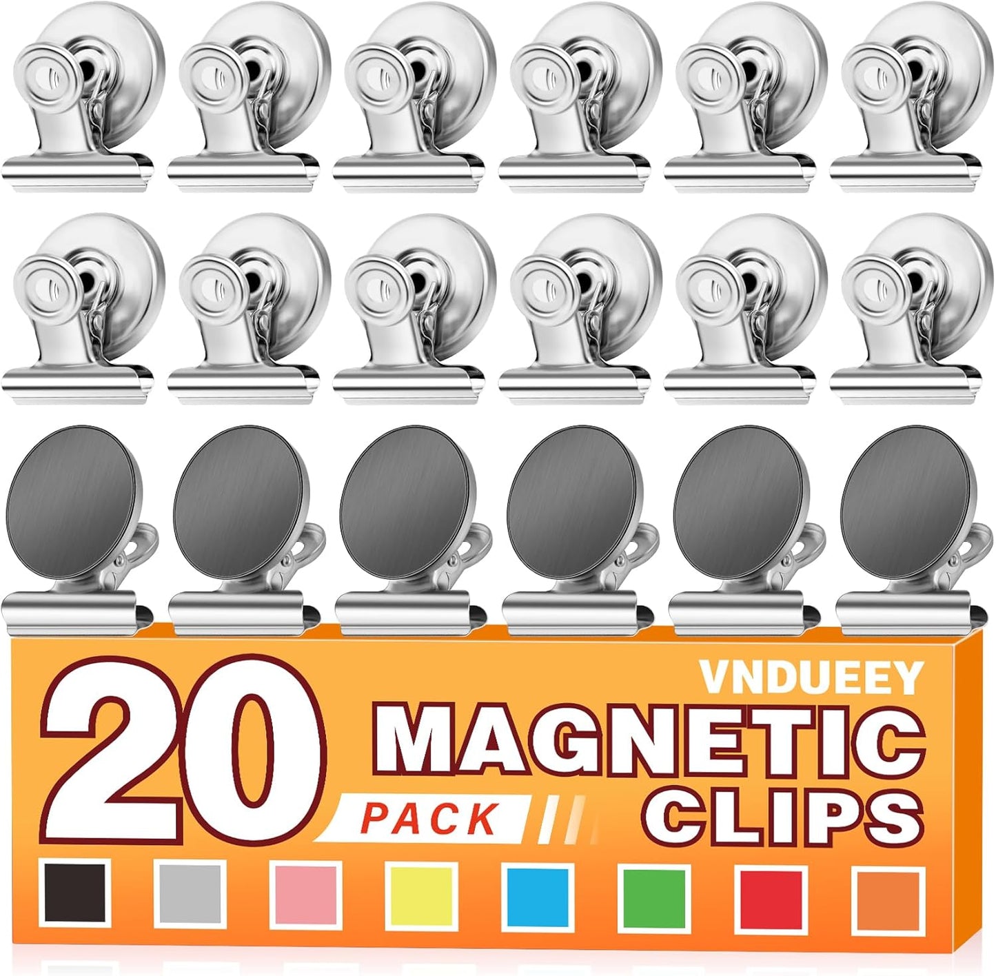VNDUEEY 20 Pack Silver Magnetic Clips for Refrigerator, Strong Fridge Magnets Heavy Duty Magnet Clips Whiteboard Magnets, Magnetic Clips for Home School Office