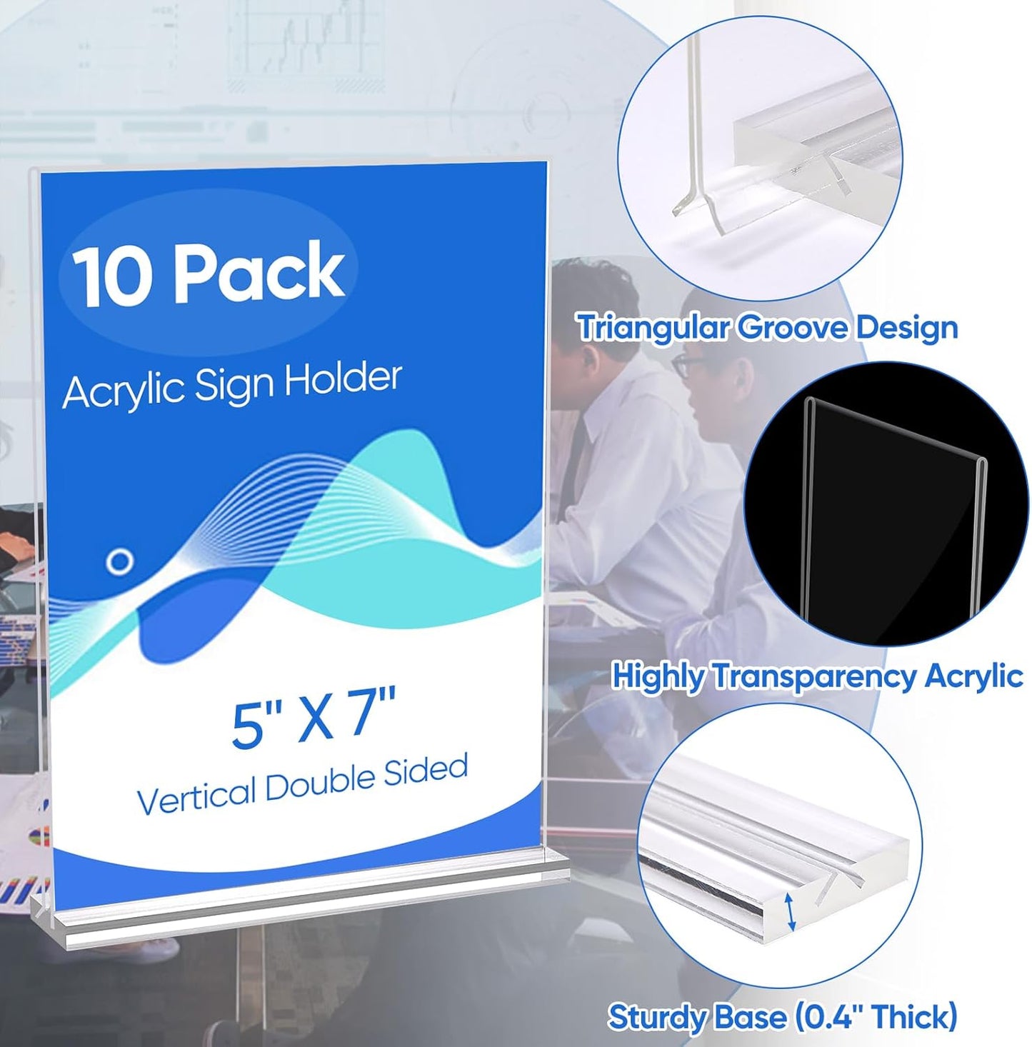 10 Pack Acrylic Sign Holder 5 x 7, Clear Double Side T Shape Acrylic Table Sign Stands for Displaying, Flyer Holder Paper Card Holder for Office Business Store Mall Restaurants