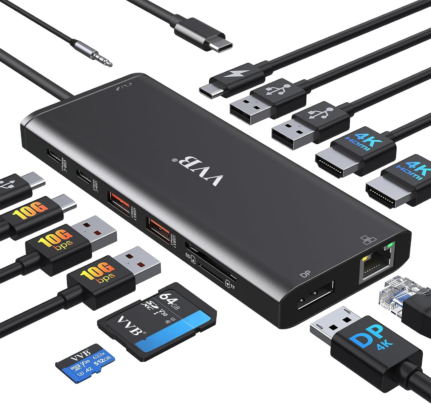 Docking Station Dual Monitor HDMI for Dell/Lenovo/HP Laptop Docking Station USB C Hub Multiport Adapter Dongle Dock USB C to 2 HDMI 4K+DisplayPort+Ethernet+4USB+2USB C+100W PD Charger+SD/TF+Audio