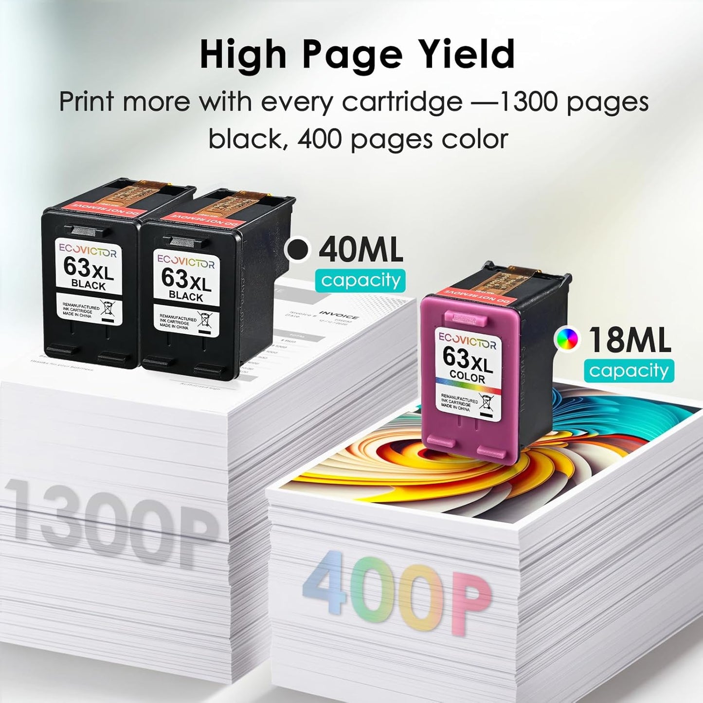 63XL Ink Cartridges Replacement for HP Ink 63 XL (2 Black and 1 Color Combo 3-Pack) for HP63 HP63XL 3830 4650 4520 4512 4510 4652 4655 5200 5255 5252 5258 3630 3632 2132 1112 2130 Printer