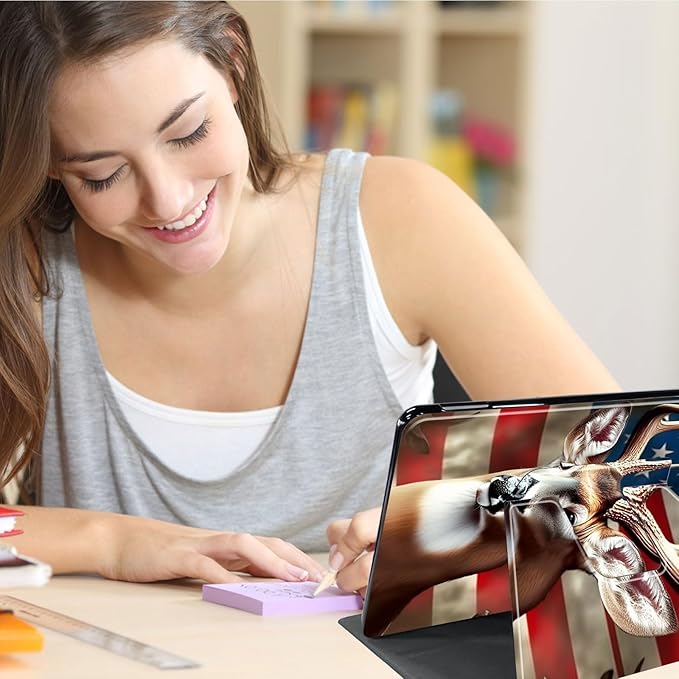 for All-New Amazon Kindle Fire HD 10 Tablet Case (13th Generation, 2023 Release) 10.1", 360 Degree Rotating Stand Cover with Auto Wake Sleep Case for Fire Tablet 10 2023,American Flag/Deer