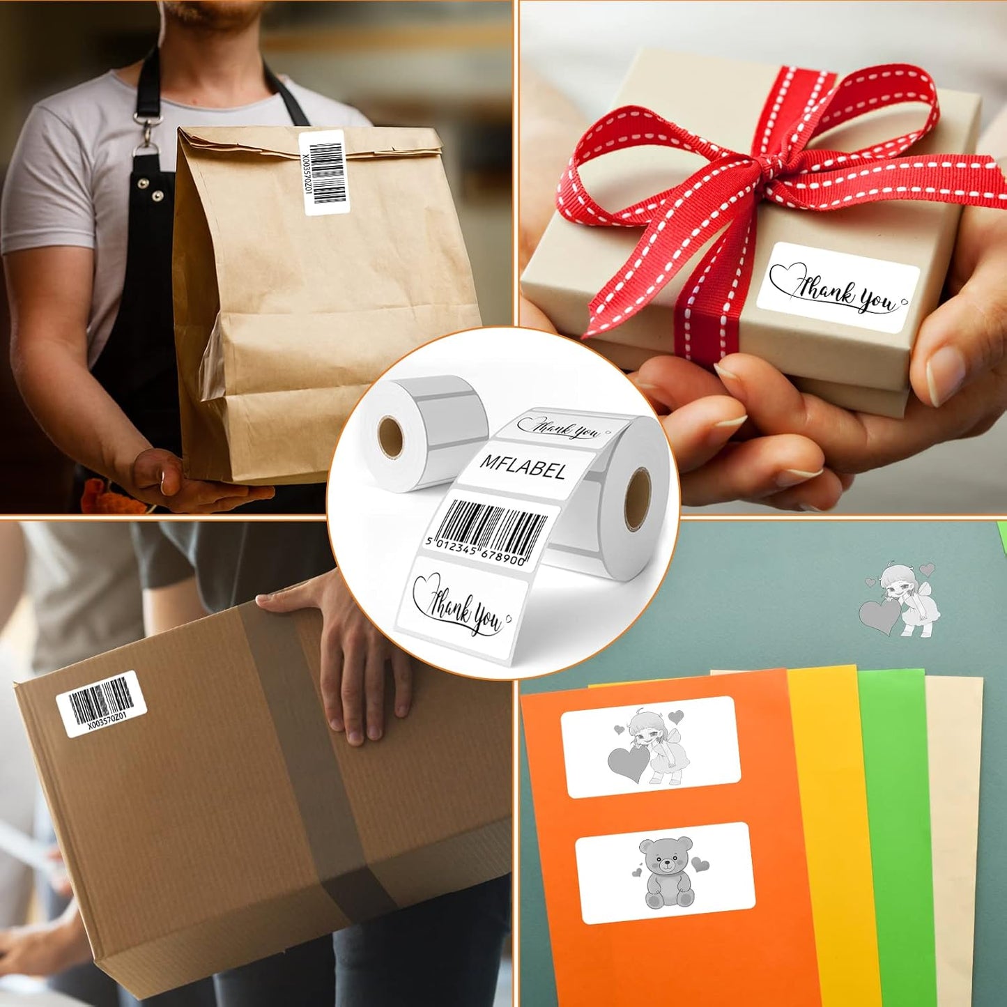 MFLABEL 12 Rolls Thermal Shipping Labels (12,000 Labels) - 2.25 x 1.25 Inch Direct Thermal Perforated Stickers for FBA, Barcode, SKU, Packaging – Compatible with Zebra, Rollo, Munbyn Thermal Printers