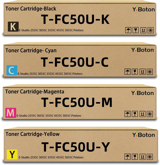 High Yield T-FC50U TFC50U Toner Cartridge Replacement for Toshiba T-FC50U-K T-FC50U-C T-FC50U-M T-FC50U-Y Toner Compatible for Toshiba E-Studio 2555C 3055C 3555C 4555C 5055C Printers.(4-Pack)
