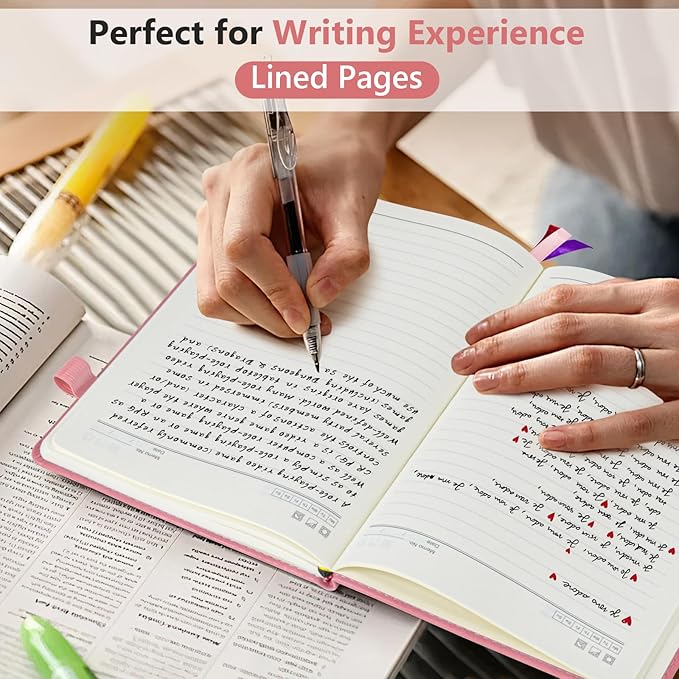 PERCUN Lined Journal Notebook for Men & Women, 160 Pages College Ruled Journal for Writing, A5 Hardcover Leather Notebooks for Work, School, Business, Travel, Daily Diary 5.9" x 8.5" - Pink