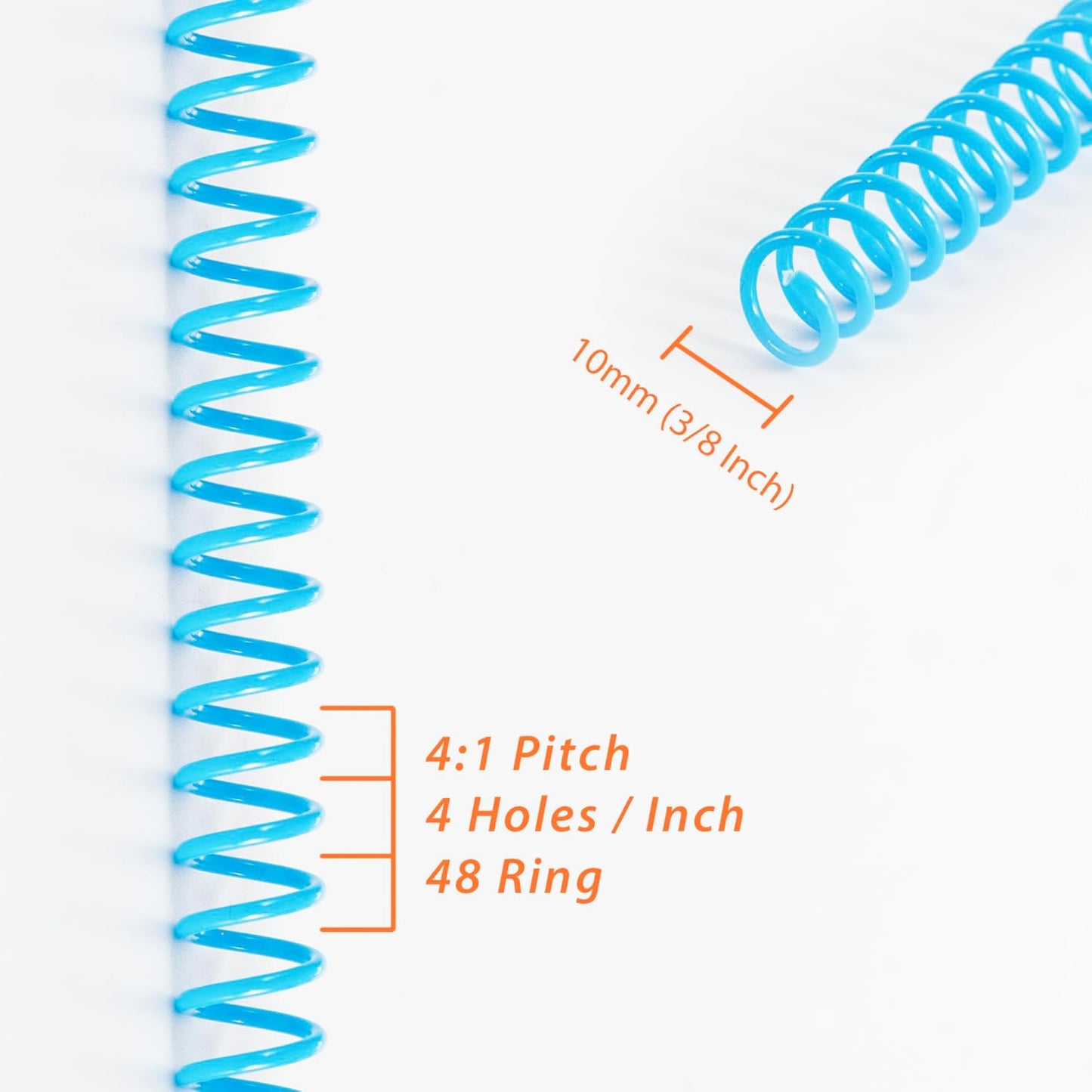 TOTiyea 50 Pack Plastic Spiral Binding Coils, 3/8 Inch (10mm), 4:1 Pitch, Assorted Colors, Plastic Binding Spirals (Red, Orange, Yellow, Blue, and Green)