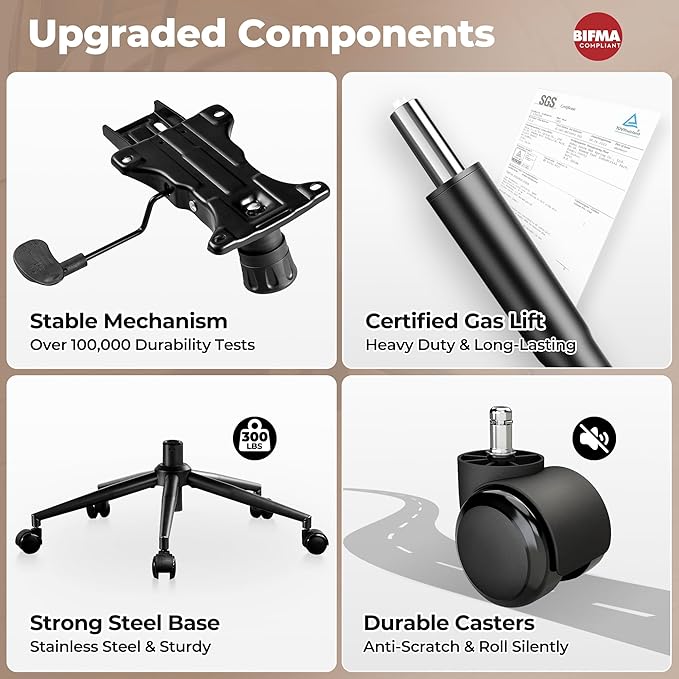 ovios Ergonomic Home Office Chair, Mid-Century Modern Faux Leather Chairs with Thickened Cushions, Comfy High Back Swivel Rolling Executive Computer Armchair (Dark Brown, PU Leather)