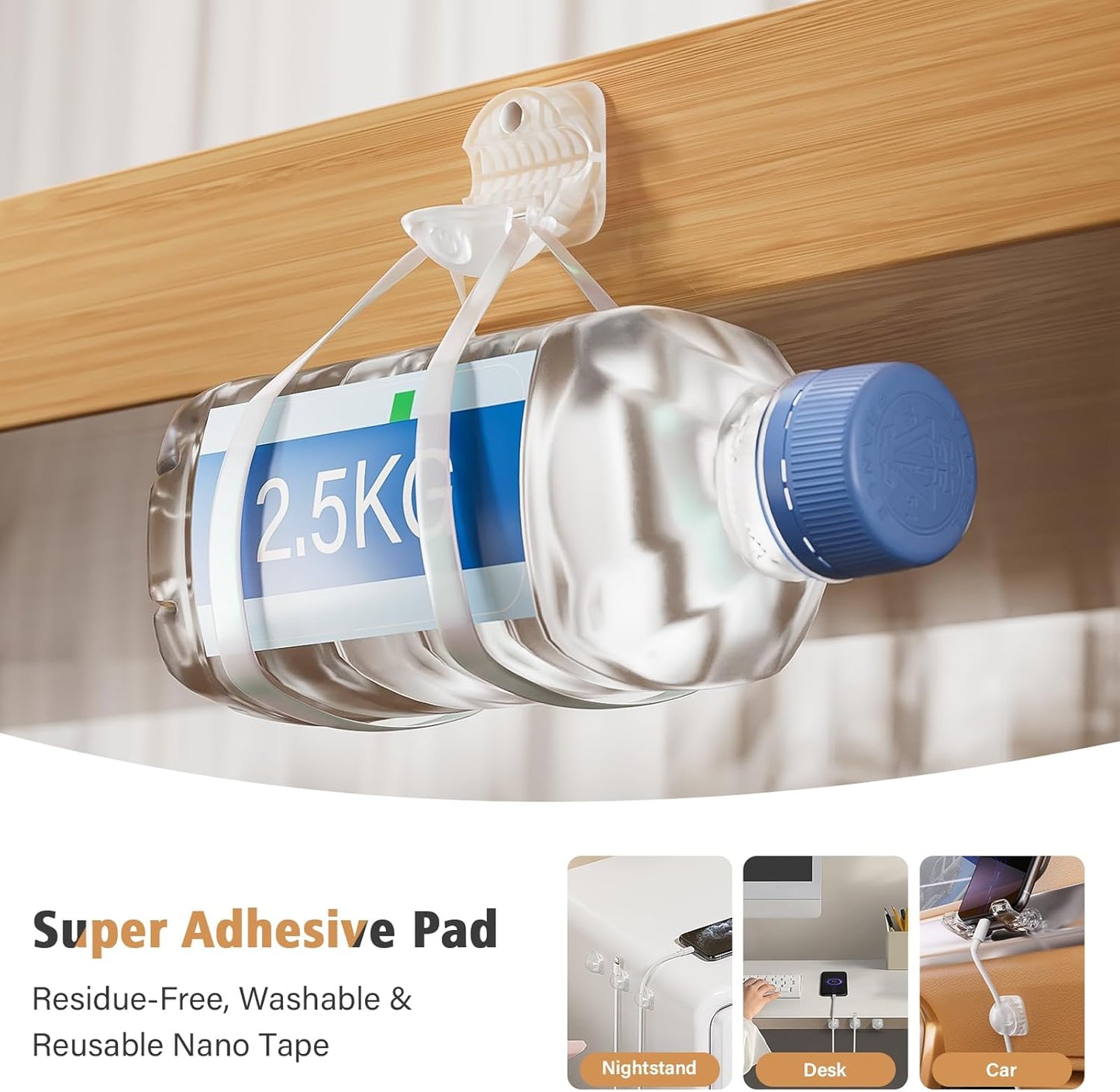 Cord Organizer Holder 6 Pack, [1-Handed-Operation] Magnetic Cable Clips, Phone Cord Clips Organizer with 2 Extra Reusable Strong Adhesive for Nightstand Car Workspace Office Accessories, Clear White