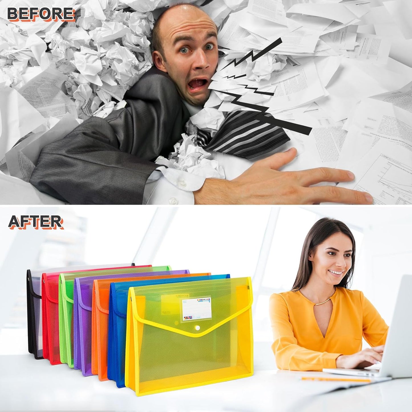 Plastic File Folders, Waterproof Transparent Expandable File Organiser, Portable Large Capacity A4B4 File Wallet for Office Business School (7 Pack)