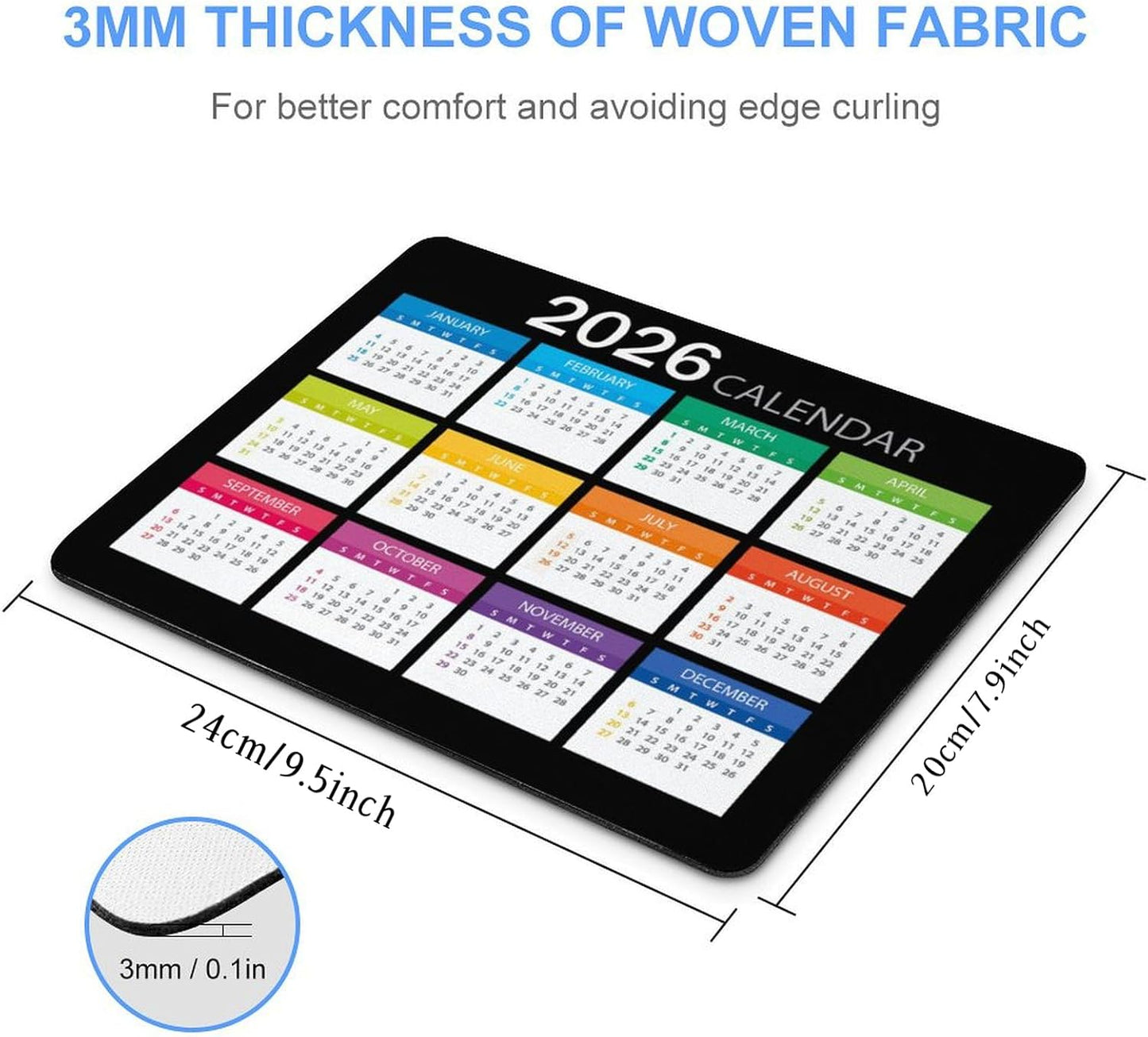 2026 Mouse Pad Calendar,Computer Mouse Pads Calendars Non-Slip Rubber Desk Mat Mousepad Gaming Office Keyboard Mat (9.45x7.87 in)