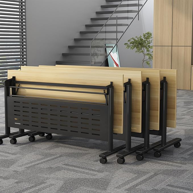 Foldable Conference Table, Folding Conference Room Table with Wheels, Modern Rectangle Flip Top Mobile Training Table for Office Room Classroom (2pack 63in)