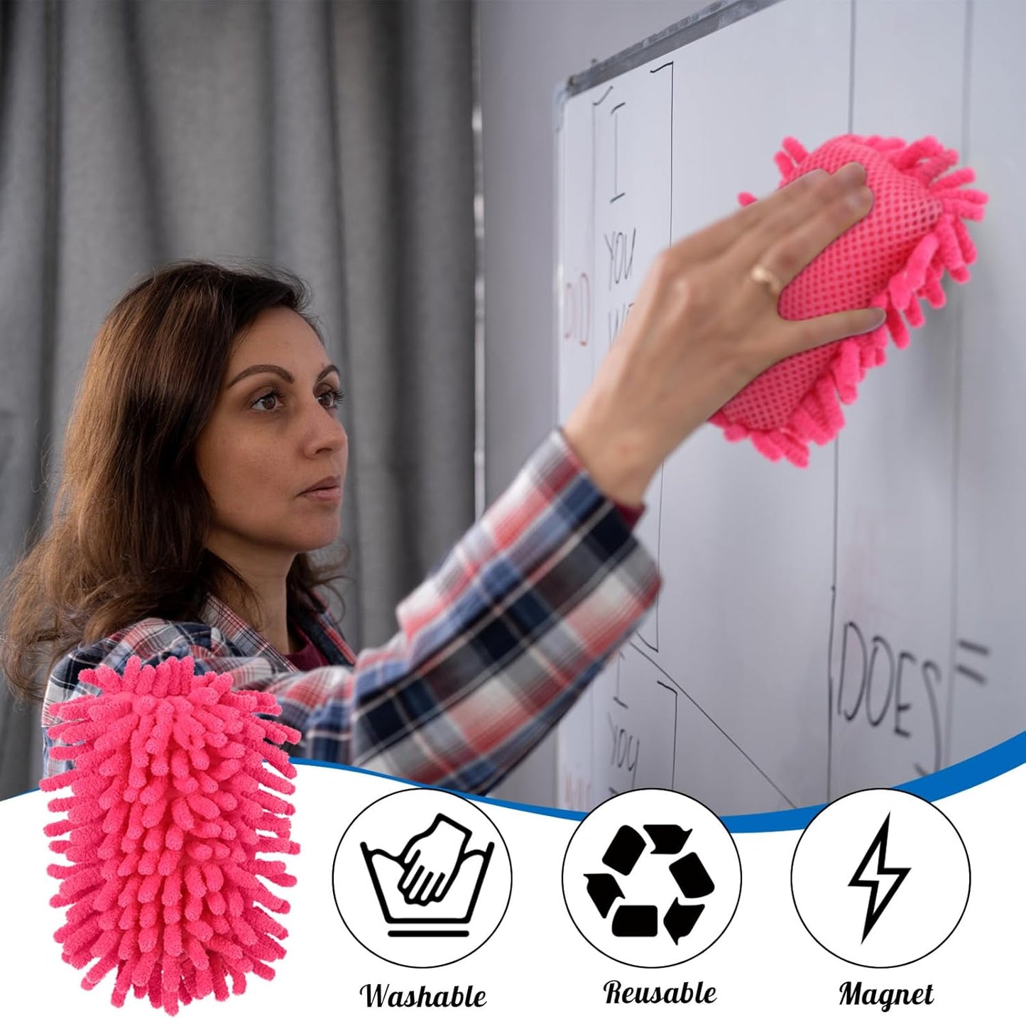 Sherr 18 Pcs Microfiber Shag Magnetic Dry Erase Erasers Washable School Whiteboard Eraser Bulk Colorful White Board Eraser for Chalk Markers Home Classroom Office (Multicolor)