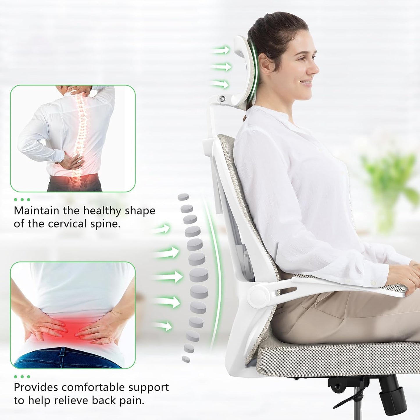 Desk Office Chair, Ergonomic High Back Comfy Computer Chairs with Wheels, Swivel Gaming Home Mesh Chair Comfortable Lumbar Support, Comfy Arms for Study, Home,Bedroom（Khaki）