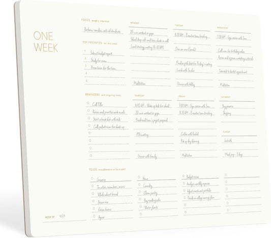 One Week - Elegant Undated Weekly Desk Planner, Gold Foiled, A4, Minimalist Weekly To Do List Notepad, Daily Schedule, Work Week Planner Pad, Eco-friendly, FSC™ Certified
