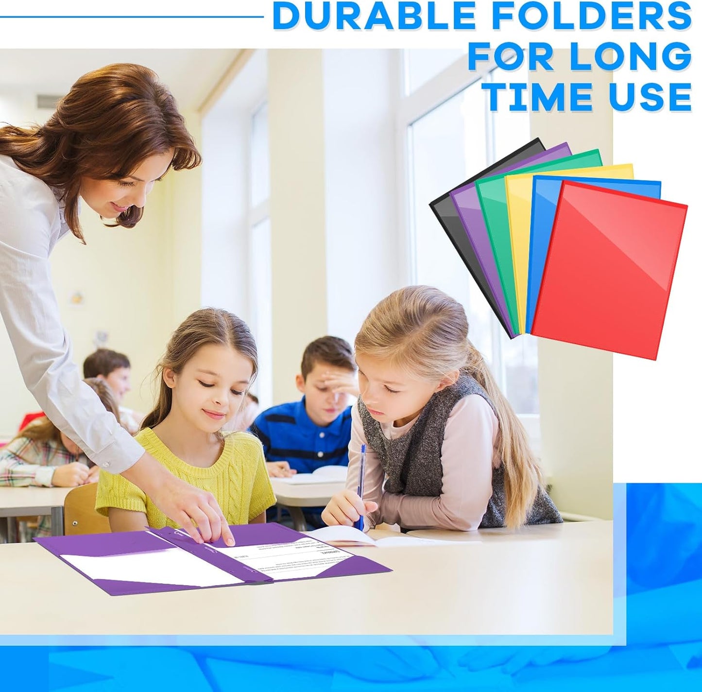 Henoyso 18 Pcs Plastic Folder with Clear Front Pocket and 3 Prong Plastic Folders with Card Slot Pocket Folders with Prongs for School Office (Colorful)