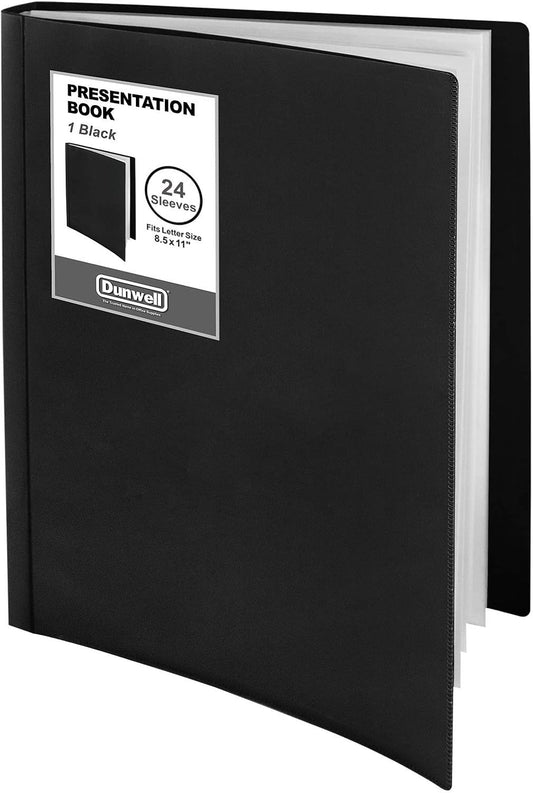 Dunwell Presentation Binder 24-Pocket, Displays 48 Pages, 8.5x11 Portfolio Binder with Plastic Sleeves, Storage and Organizer for Documents, Certificates, Projects, Photos (Black)