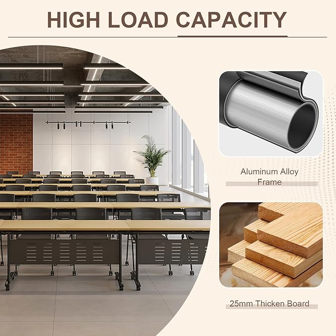 Folding Conference Room Table, Modern Conference Tables with Wheels, Large Rectangular Mobile Training Tables for Office Classroom, Foldable Modular Boardroom Seminar Table Maple (4pack L55.1in)