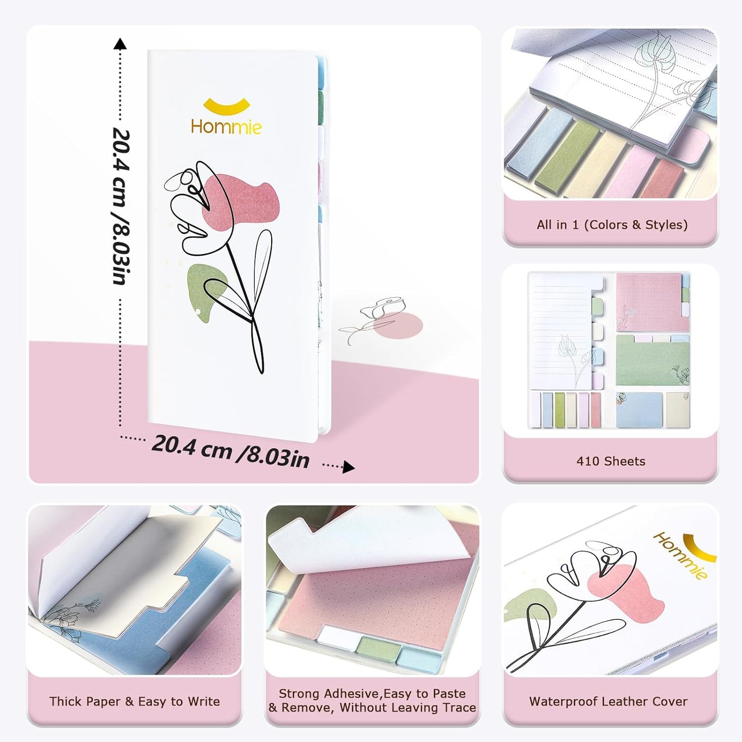 Hommie Sticky Notes Set, Divider Sticky Notes 410 Packs Planner Sticky Note Dividers Tabs with Color Coding for School Supplies, Office Supplies, Book Notes,Bible Sticky Notes