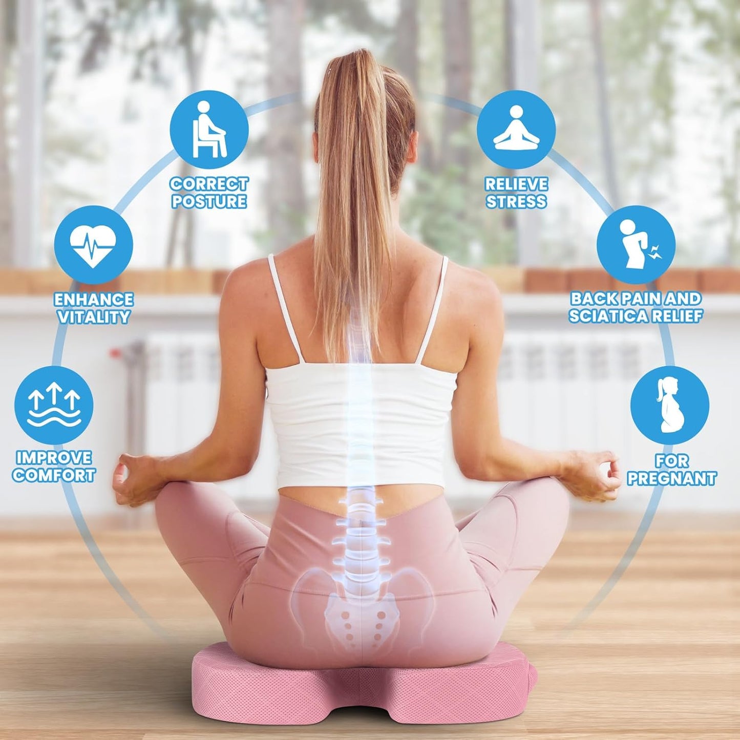 TushGuard Office/Car Seat Cushion, Non-Slip Sciatica & Back Coccyx Tailbone Pain Relief Chair Pad, Memory Foam Butt Pillow for Computer Desk, Wheelchair, Driving (Pink, X-Large)