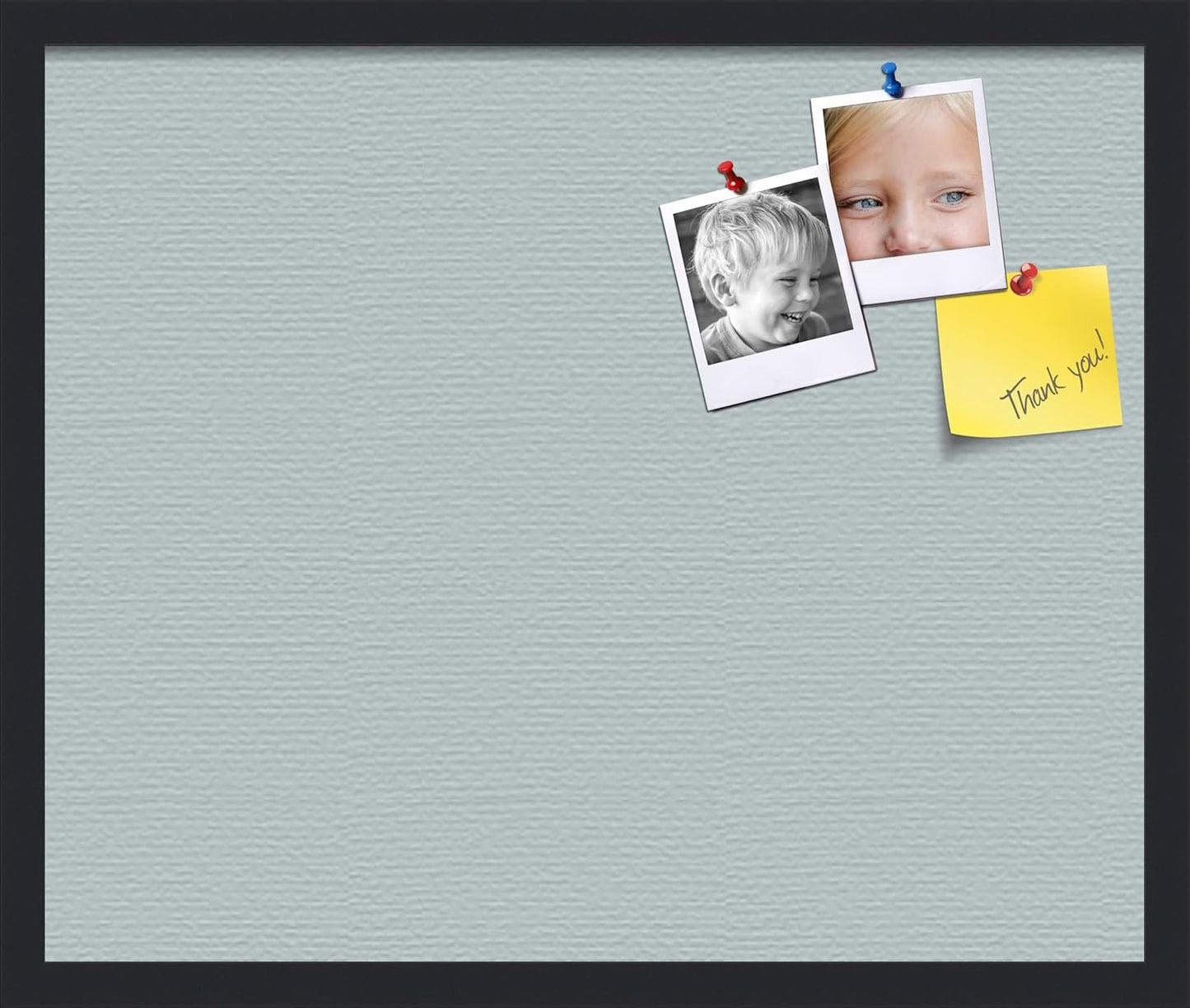 PinPix 24x20 Inch Cork Bulletin Board. This Decorative Framed Pin Board Comes with Soft Blue Design and a Satin Black Frame. Ideal for Home Office Decor or Message Board (PinPix-1814)