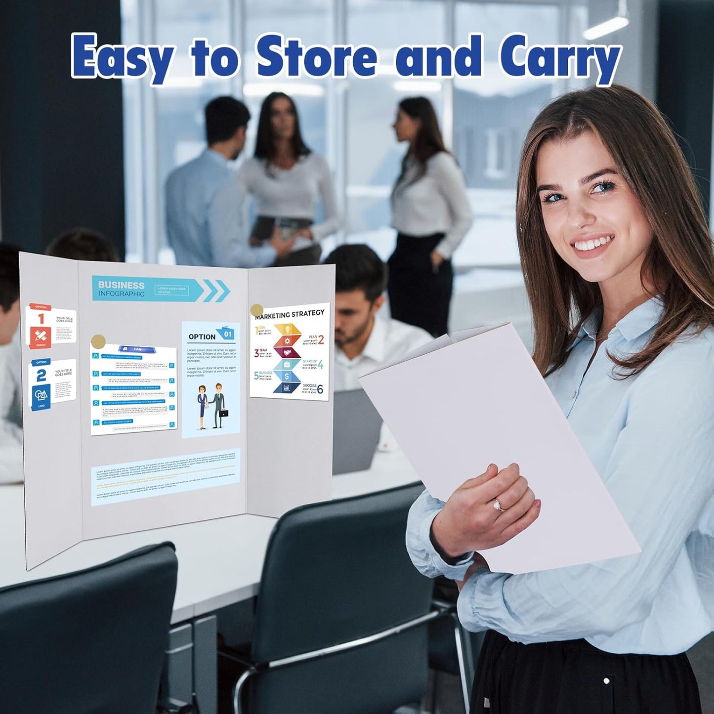 Trifold Poster Board,24 Pack 24" x 16" White Corrugated Poster Boards,Display Board,Perfect for School Projects, Science Fairs, Event Displays, and Business Presentations