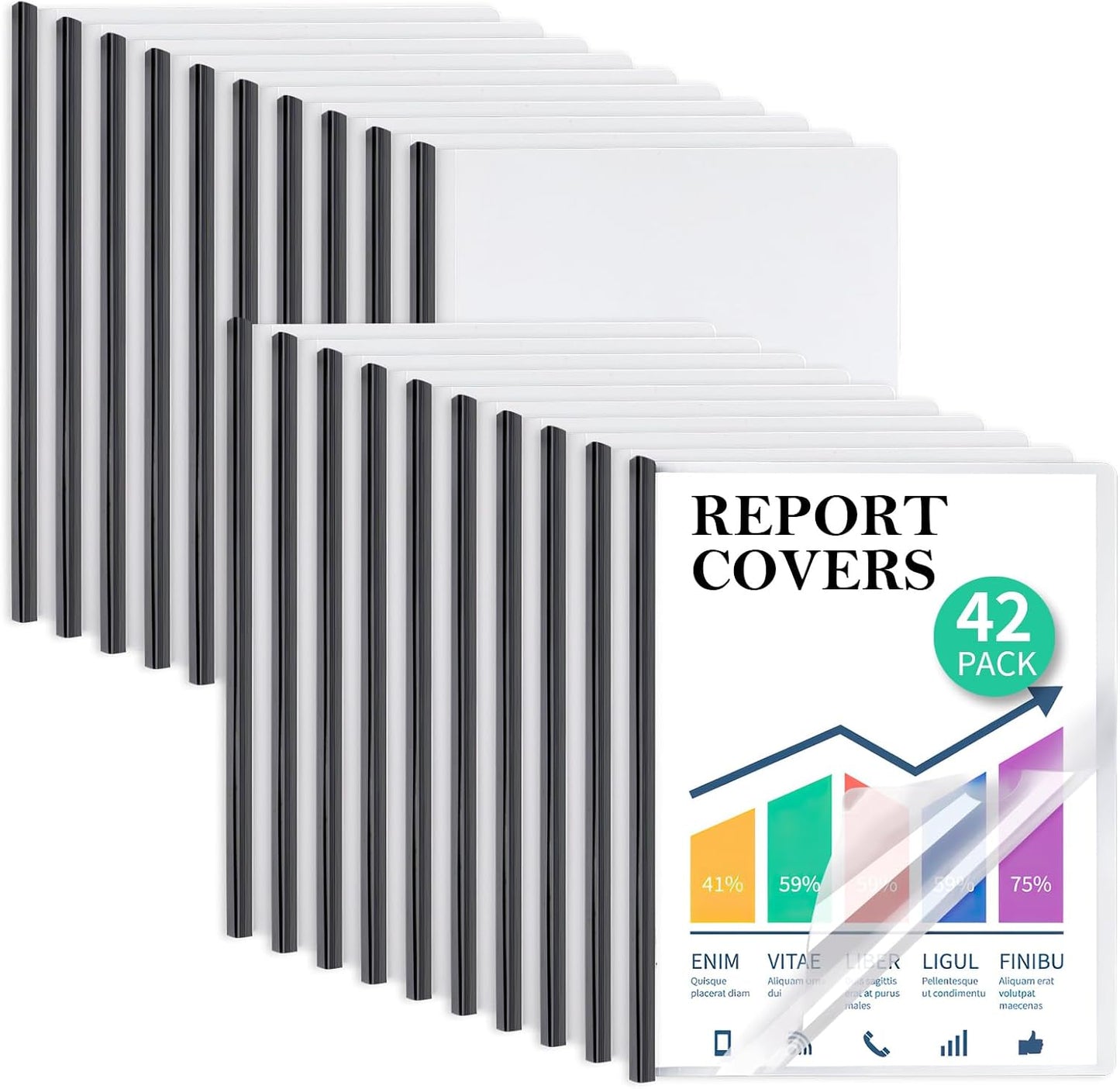 42 Pack Report Covers, COIDEA Report Covers with Sliding Bar, Presentation Folders for A4 and Letter Size Paper, Clear Report Covers Binder Bulk for School Business, 70 Sheet Capacity