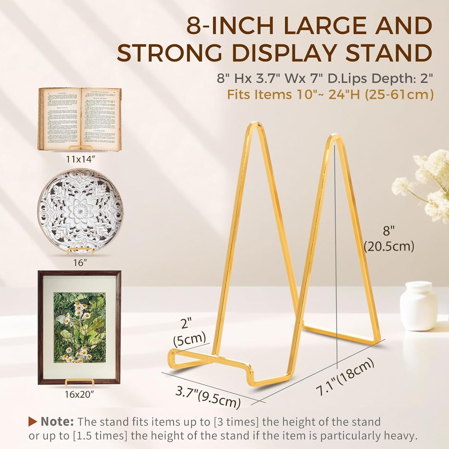 Plate Holder Easel Display Stand - 8 inch Metal Plate Stands for Display - Tabletop Picture Stand - Gold Iron Easels for Display Pictures | Photo Frames | Book | Decorative Plates | Plaque - 3 Pack