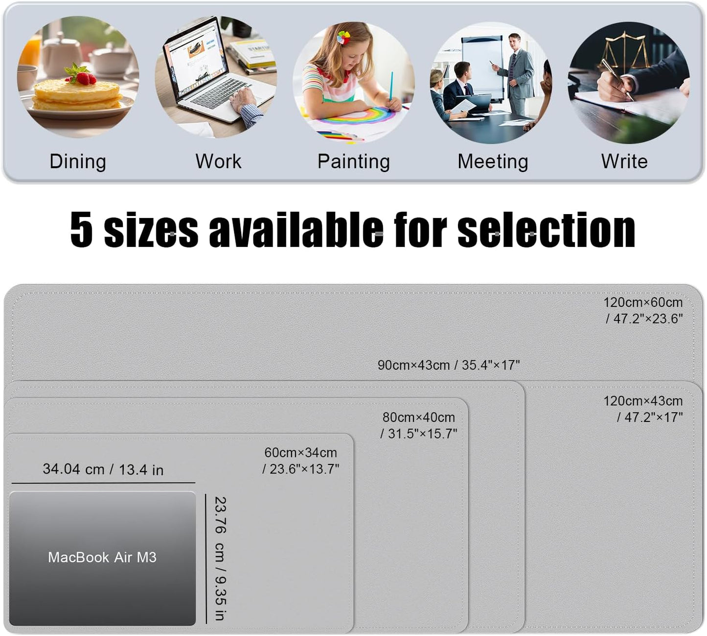 Non Slip Desk Mat, 31.5" x 15.7" PU Leather Desk Pad, Cork Desk Mat for Desktop, Desk Pad for Keyboard and Mouse, Ideal for Office and Home, Light Grey