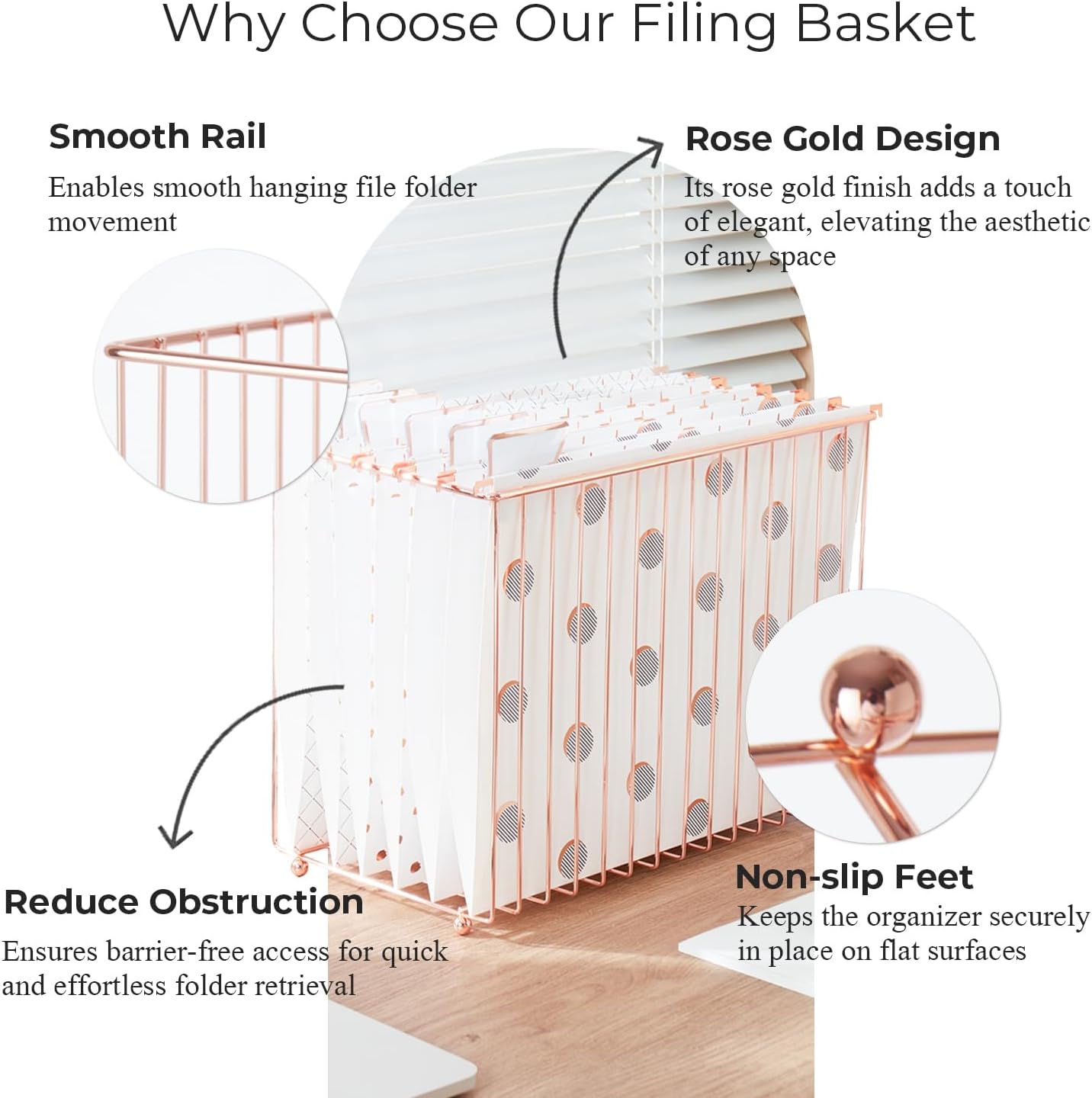 Y YOMA 1 Pack Rose Gold Desktop Hanging File Organizer | Letter Size Metal File Kit for Desk Home Office, I Shaped