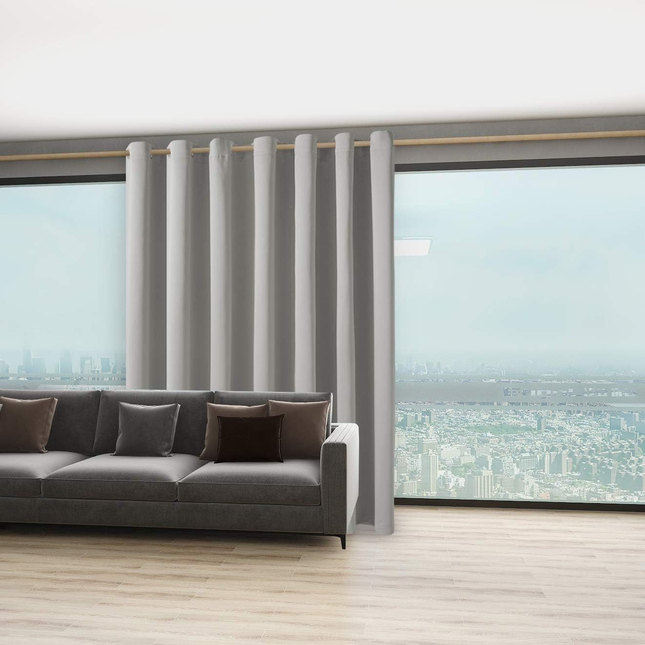 BONZER Room Divider Curtain Total Privacy Wall Extra Wide Grommet Room Darkening Curtains for Patio Sliding Glass Door, 96L x 120W Inch (8L x 10W ft), 1 Panel, Silver