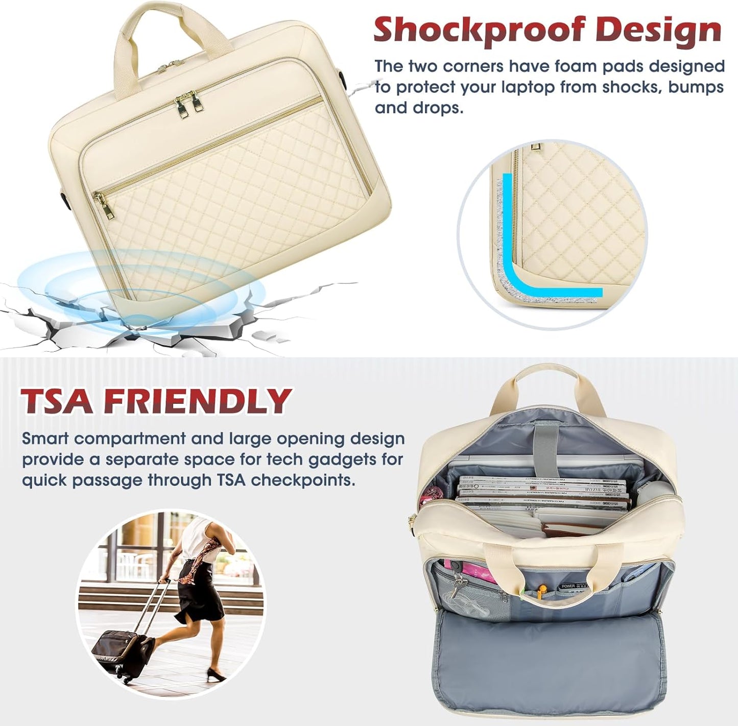 NEWHEY Laptop Bag 17.3 Inch Laptop Briefcase for Women Men Waterproof Shoulder Messenger Bag Large Computer Bag for Business Office Work College, Beige