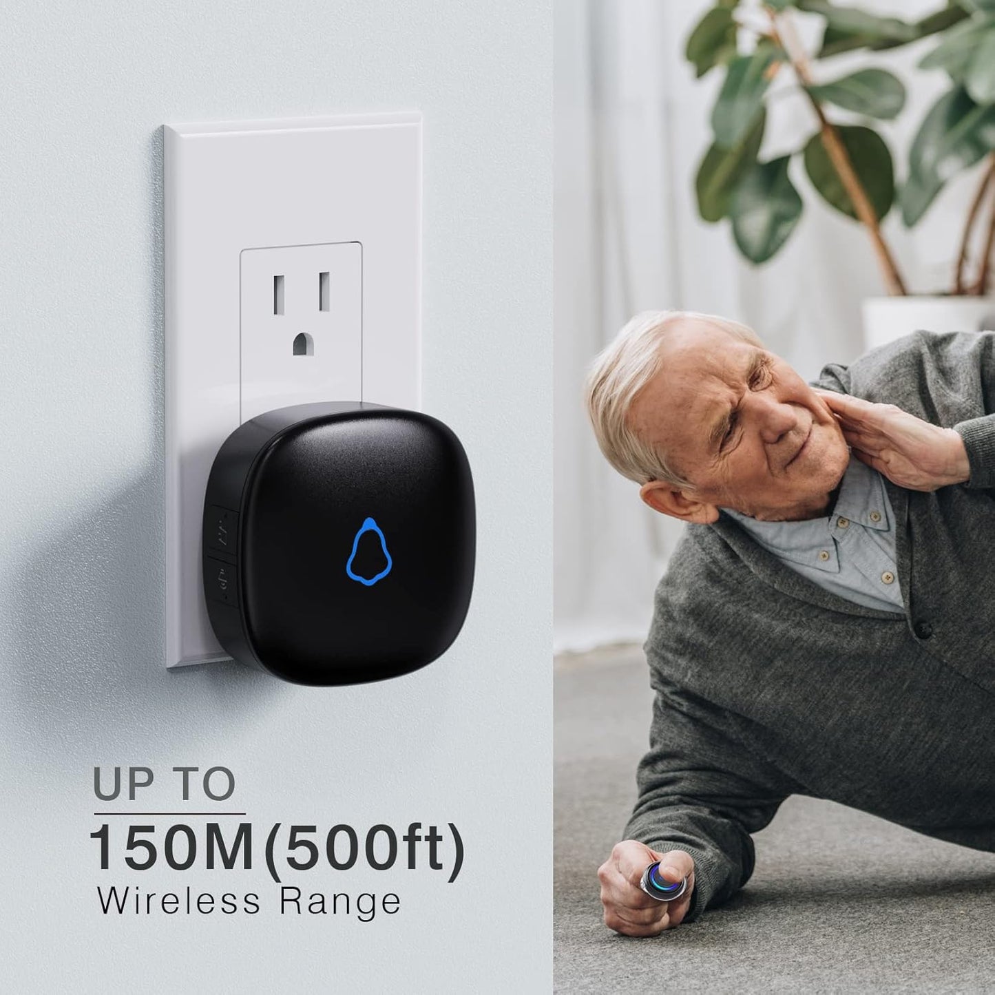 Caregiver Pager, Wireless Call Button for Seniors/Elderly at Home, 2 SOS Buttons + 2 Receivers Medical Life Alert System, Emergency Panic Call Bell, Nurse Calling & Patient Assistance Alarm