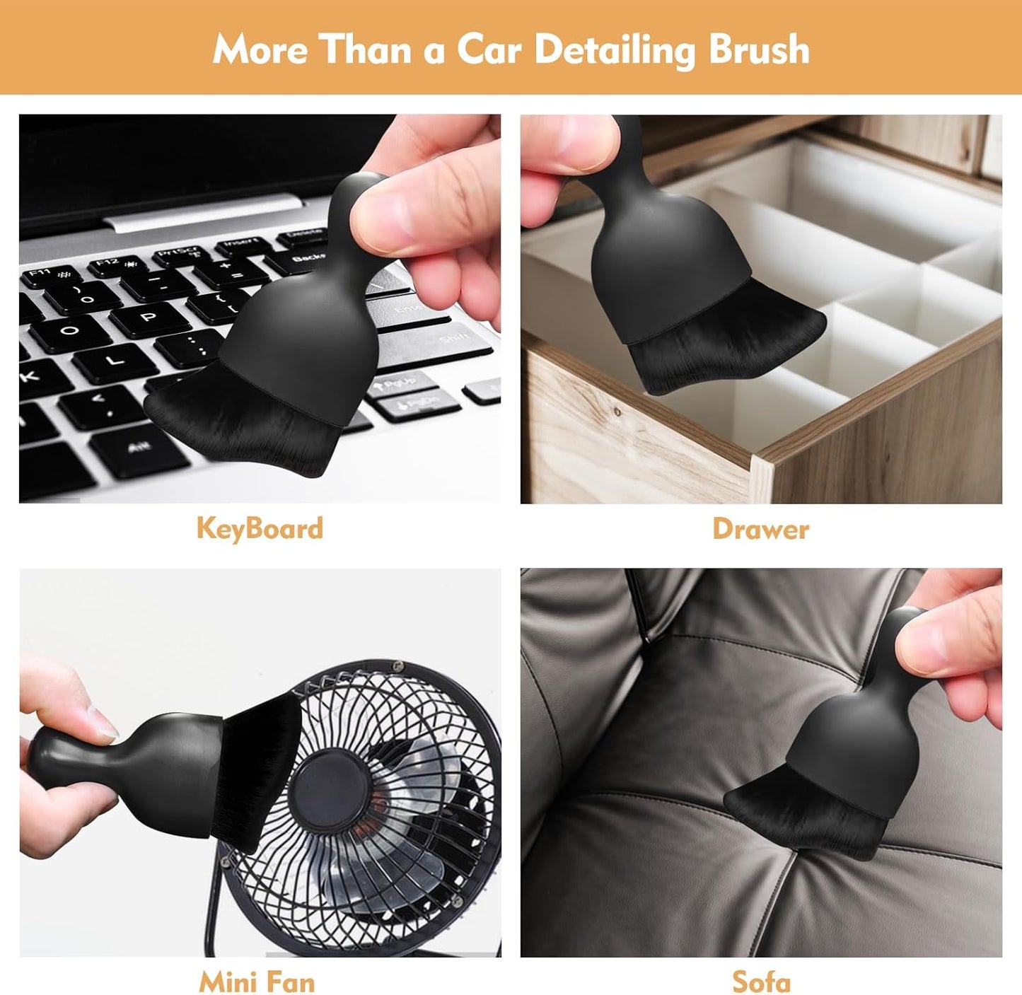 Car Interior Cleaning Brush Car Duster Interior with Ultra Soft Bristles Auto Detailing Brushes Dusting Car Accessories for Dashboard, AC Vents, Leather, Scratch-Free (1Pack_Black)