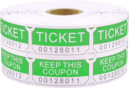 ESSENTIAL 1000 Green Double RaffleTickets Roll, Raffle Tickets Printable for Leisure, Movie Watching, Entertainment