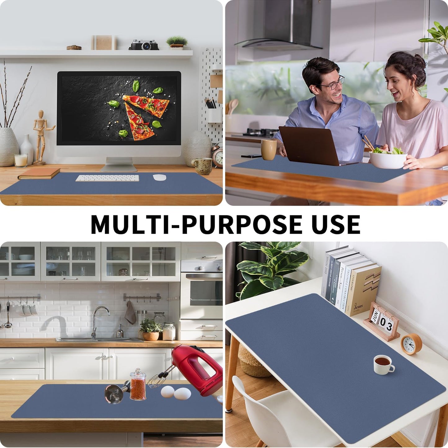 Bloss Grey Blue Desk Mat, Leather Desk Matt for Desktop, Waterproof Large Keyboard Mat, Computer Mat for Office/Home/Decor(31.5 x 15.7 Inches)