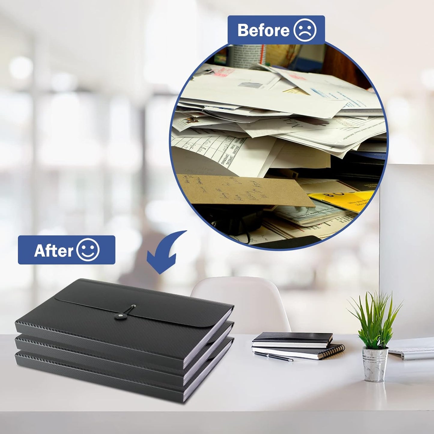 7 Pocket Expanding File Folder with Tab Inserts, Accordian File Organizer Document Receipt Organizer, Accordion Folder File Keeper A4 Letter Size, for School Home Office, Black(Pack of 3)