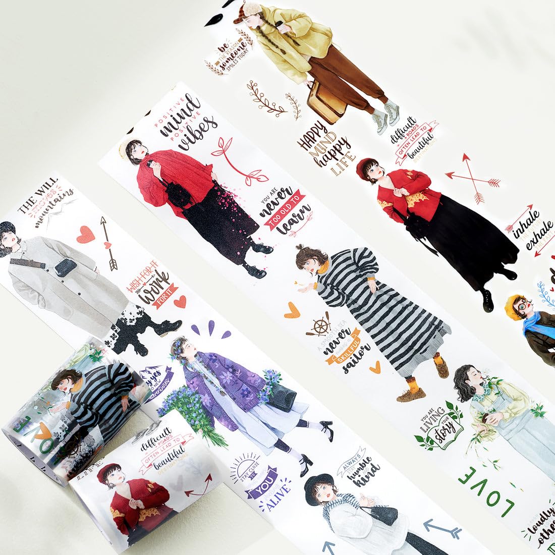 WT First Encounter Wide Washi Tape, Single Roll, Original Designs, Fashion Girls Decorative Tape, Modern Character Figures for Journaling, Bujo Planner Supplies, DIY Paper Tape