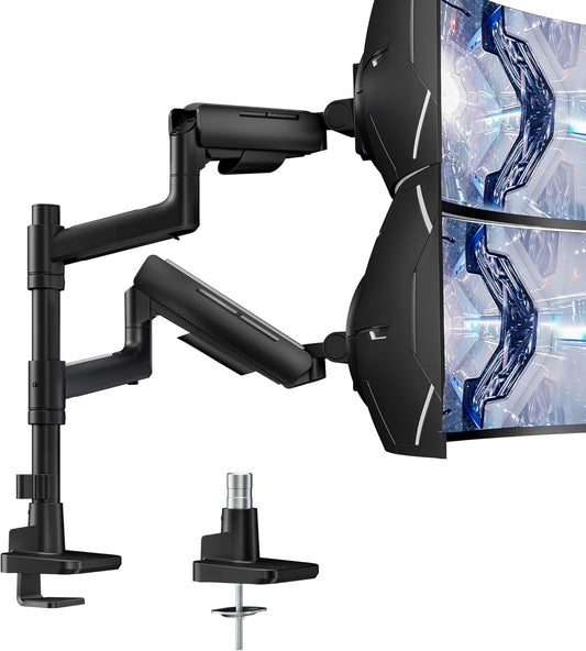 Vertical Dual Monitor Mount for 17-49 Inch Ultrawide Heavy Duty Curved Screen Stacking, Computer Monitor Arm Desk Mount, Gas Spring Adjustable Vesa Stand, Black