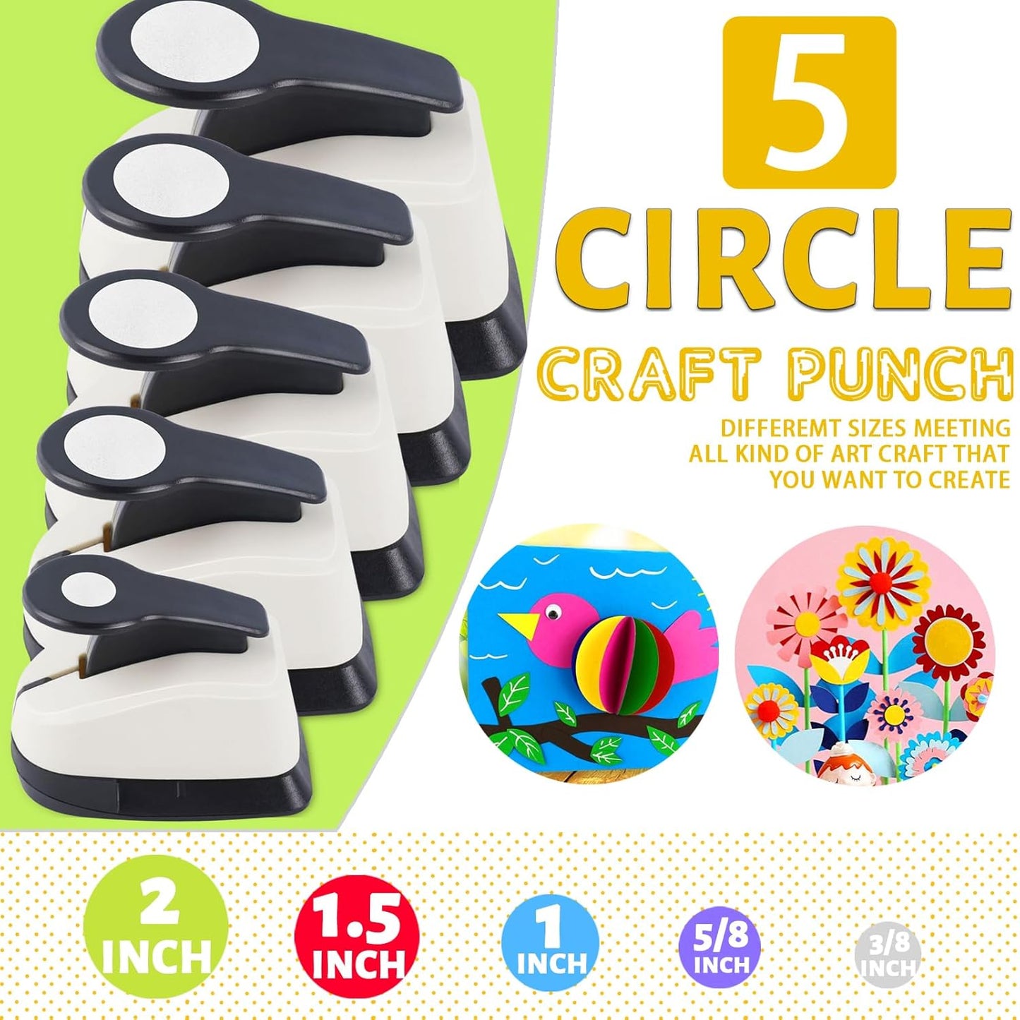 5 Circle Hole Punch, Circle Paper Punch, CirclePunches for Paper Crafts, Large Hole Puncher, Different Size of Scrapbooking Punches, Round Punch Shape for Scrapbook Card Making