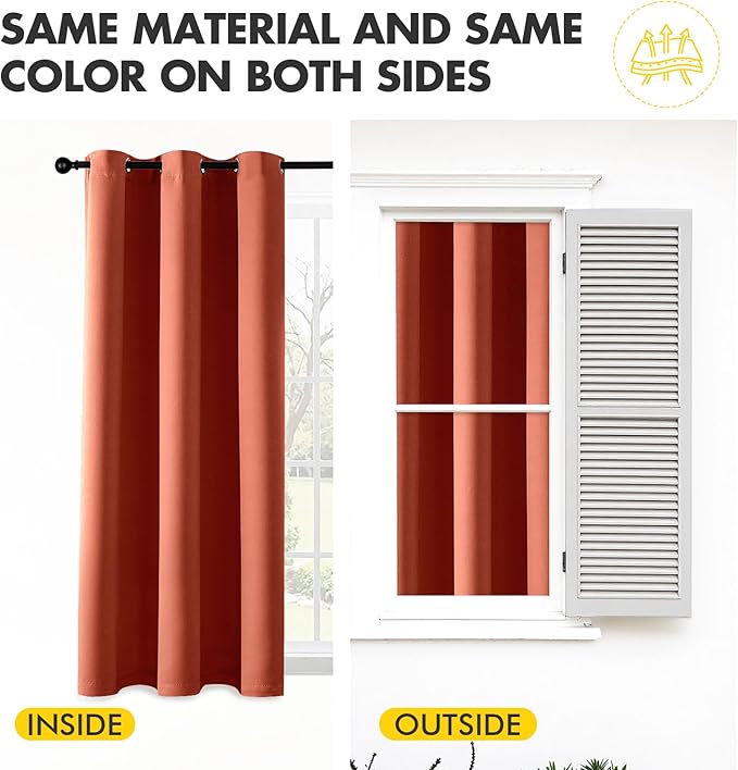 MIULEE Burnt Orange Blackout Curtains for Bedroom Living Room 96 Inches Long 2 Panels, Thermal Insulated Room Darkening Drapes Solid Grommet Top Noise Reduction Terracotta Rust Fall Window Treatments