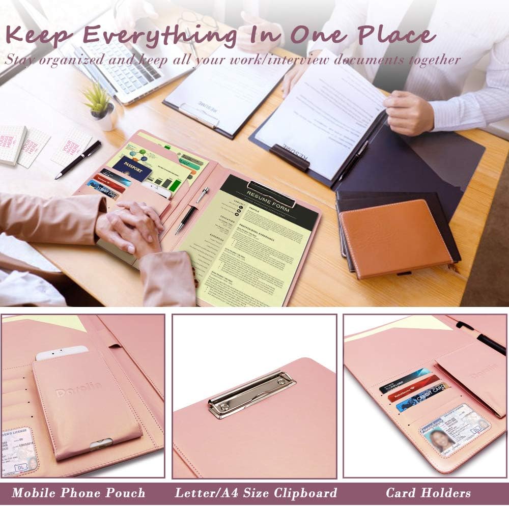 Darolin Business/Resume Padfolio Portfolio Folder with Letter/A4 Size Clipboard, Interview/Conference/Legal Document Organizer, Premium Portfolio Professional Case, Padfolio for Women/Men-Rosegold